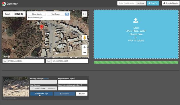 screen shot - GeoImgr - examples of added geotagged photos