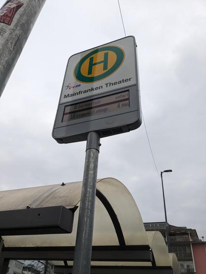 Sign of the bus stop with textual information about upcoming busses.