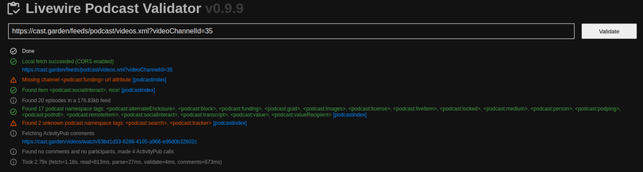 cast.garden validator output using hivetube plugin