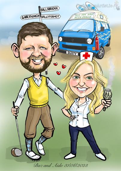 Wedding Gift Caricature with Camper Van
