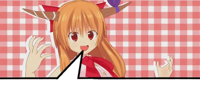 Suika from the infamous We Are Japanese Goblin MMD animation by MTB, with an upside-down speech bubble applied to her to make her look like saying the post being quoted below
