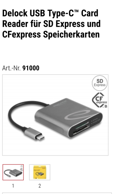 Delock SD Express card reader usb C screenshot of product