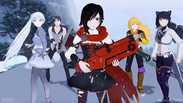 The RWBY team in action
