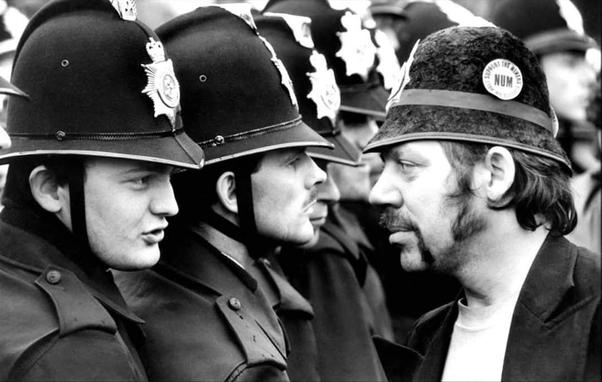 Miner taunts line of police