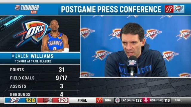Mark Daigneault PostGame Interview | Oklahoma City Thunder vs Portland Trail Blazers