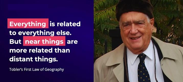 graphic and photo - Tobler and the text of his first law of geography