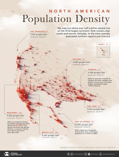 graphic / visualisation - population density across North America