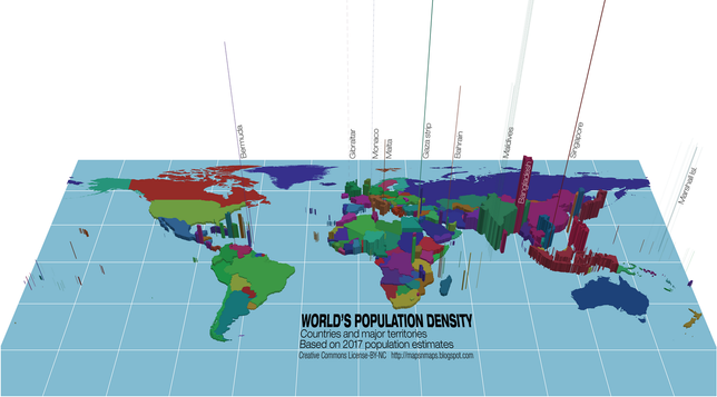 graphic / visualisation - population density across the world / global
