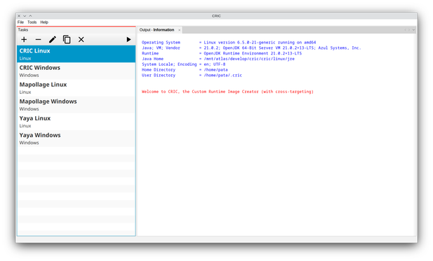 Screenshot of CRIC's main window