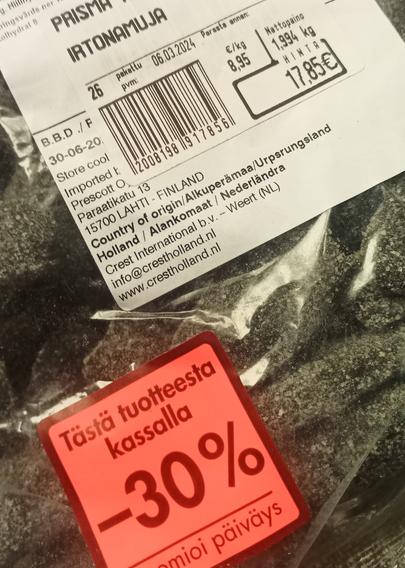 2kg pussi salmiakkia -30% tarra