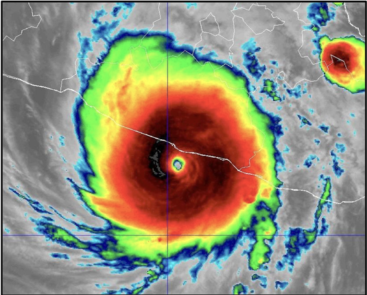 ES-16 Infrared Satellite Imagery Of Category 5 Hurricane Otis At 0430 Utc 25 October 2023, Shortly Before It Made Landfall Near Acapulco, Mexico. Image Courtesy NOAA/NESDIS/STAR.