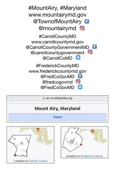 Screenshot of map showing location of Mount Airy, Maryland (from Wikipedia).