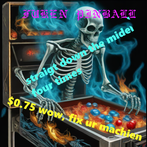 a hardcore skelly appears out of a damb pinball machine and is fuken with ur balls for 75 cents