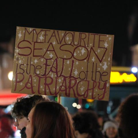 Bild der Demo mit Schild