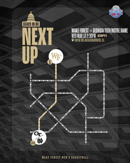 Wake Forest men's basketball will play as the #5 seed versus Notre Dame or Georgia Tech on Wednesday, March 13 in the second round of the ACC men's basketball tournament