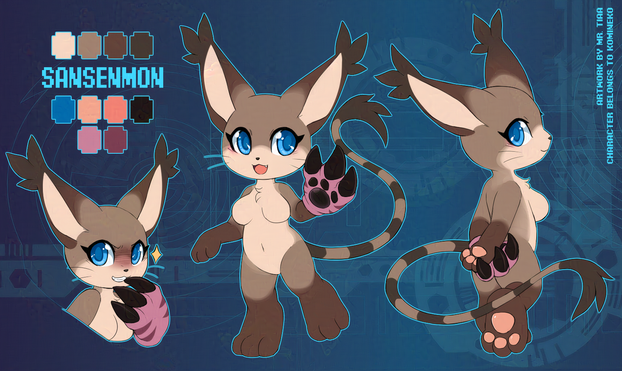 Reference sheet of original character inspired in Tailmon/Gatomon from Digimon