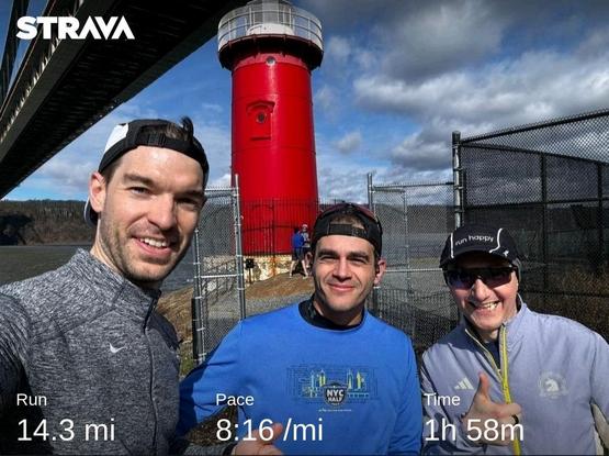 Group selfie with Federico,  Mohamed and myself. The Little Red lighthouse under the gray bridge is behind us
