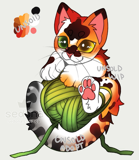 A koi fish inspired kitten adopt design, hugging a ball of yarn