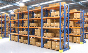 Racks of shelves in a warehouse