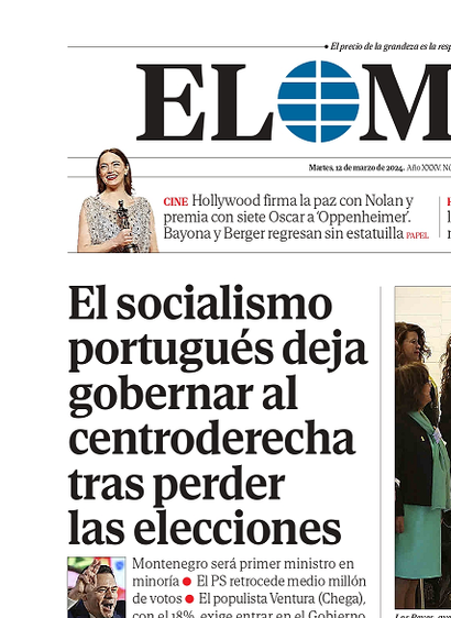 Titular de portada de 'El Mundo' mañana: "El socialismo portugués deja gobernar al centroderecha tras perder las elecciones"