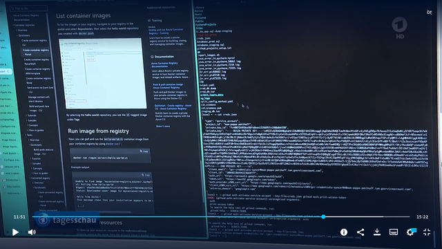 Foto eines Computerbildschirms, auf dem zwei vertikal geteilte Fenster auffallen. Links ein Browser, der "Azure Container Registry Documentation" mit Erklärungen zu "List container images" und "Run image from registry". Rechts eine Konsole, auf der via "cat creds.json" der Inhalt einer Zugangsdatendatei im JSON-Format ausgegeben wird. Diese Zugangsdatendatei enthält eine Eigenschaft "private_key", dessen Inhalt eine ASCII-Zeichenkette ist, die mit "-----BEGIN PRIVATE KEY-----" beginnt und mit "-----END PRIVATE KEY-----" endet.

Private Schlüssel stellen die geheime Information dar, die der Schlüsselinhaber vor der Öffentlichkeit dauerhaft geheimhalten muss, um mithilfe dieses Schlüssels sicher kommunizieren zu können.