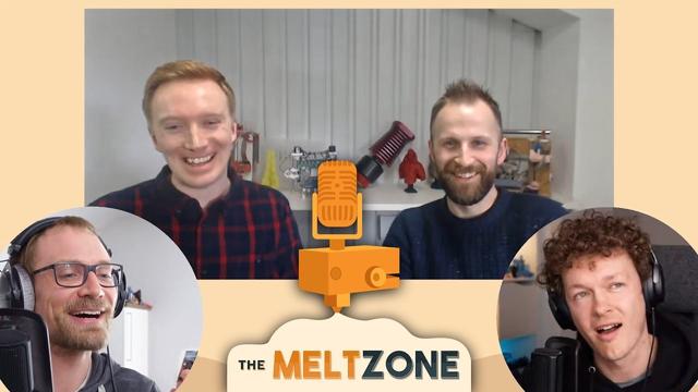 YouTube thumbnail video showing Tom Sanladerer, Stefan CNC Kitchen and E3D's principal design engineers Sam and Mike.