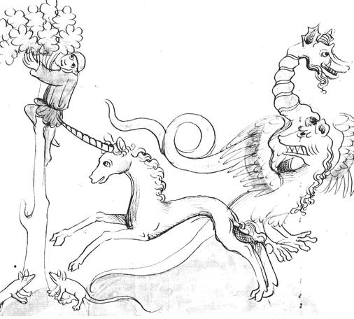 Abbildung aus Rep. II 21, fol. 176r (1419) zum Ausmalen bearbeitet