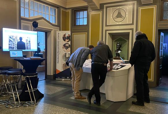 Infostand des Handschriftenzentrum Leipzig auf dem Wissenschaftsfestival "SPIN2030"