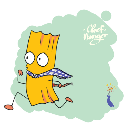 Churro con pañuelo fallero y una mecha encendida en la mano corriendo por que ha encendido un petardo
