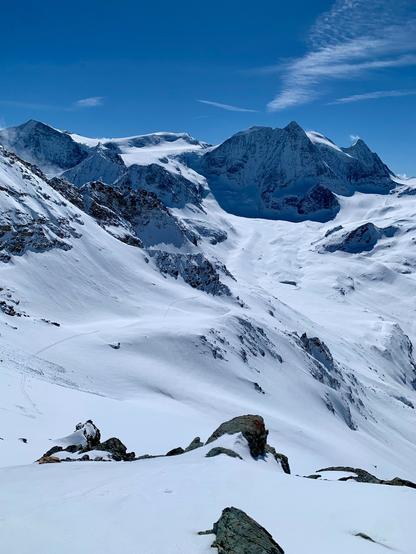Beautiful snow-covered mountain landscape high in the Valais Alps