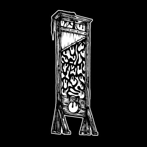 Syrup Moose Records logo. It's a guillotine with blood driiping from the blade spelling out "Syrup Moose Records".