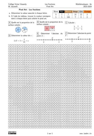 Fiche d'exercices - Pixel Art sur les fractions.