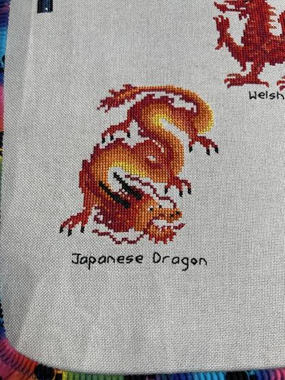 The Japanese Dragon, which is mostly made up of shades of red & orange.