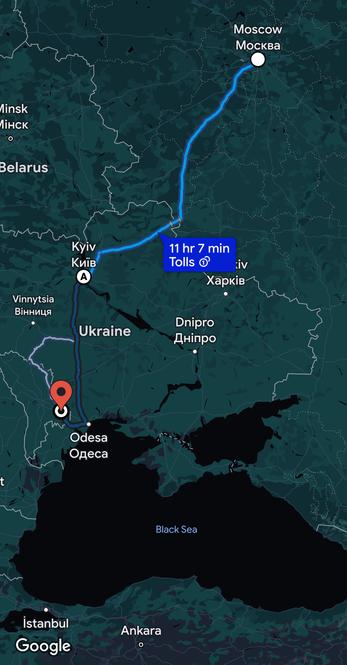 Image of map from Moscow to Kyiv to Transnitria, with Istanbul in the bottom left as representative of “Second Rome”, Constantinople.