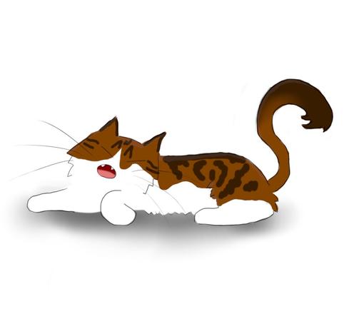 A cartoon of a tabby and white Maine Coon cat yawning.
