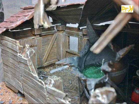 View of the inside of the hut kit example build, showing the posts that support the wall sections.