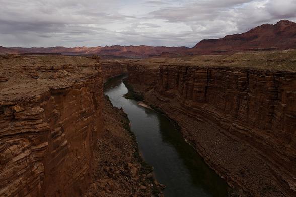 aerial photo - oblique - Colorado River cuts through rock in arid section