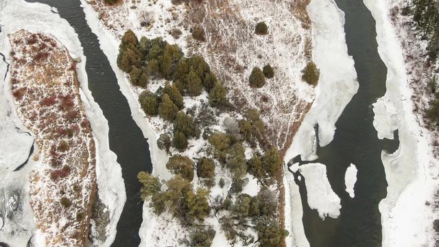 photo - aerial - snow next to Colorado River, Eagle, CO