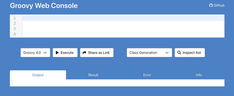 Web interface of the online Groovy web console