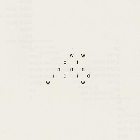 Letters from the word “window” scattered in a page.