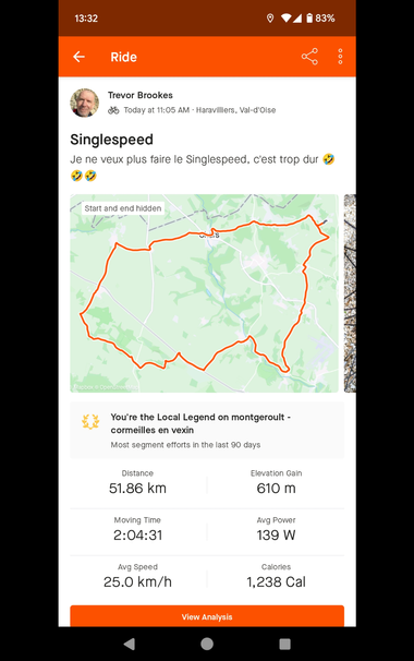 Strava map of my bike ride