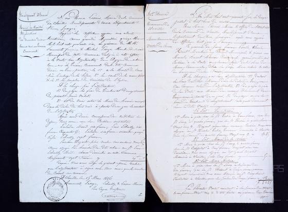 deux documents d'archives manuscrits rendant compte de la vente de boues et de branches pour la commune de Claville