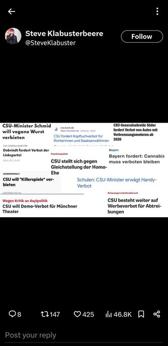 Sharepic von CSU Social-Media accounts, 19.02.2024:

“EN-INNEN

BAYERN VERBIETET GENDERSPRACHE AN SCHULEN, -HOCHSCHULEN - UND BEHÖRDEN”