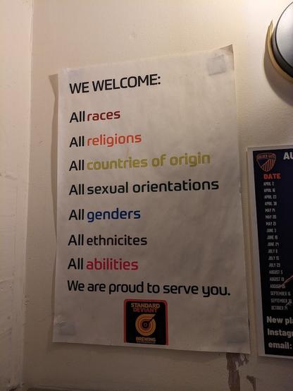 We welcome:

All races
All religions
All countries of origin
All sexual orientations
All genders
All ethnicities
All abilities

We are proud to serve you.