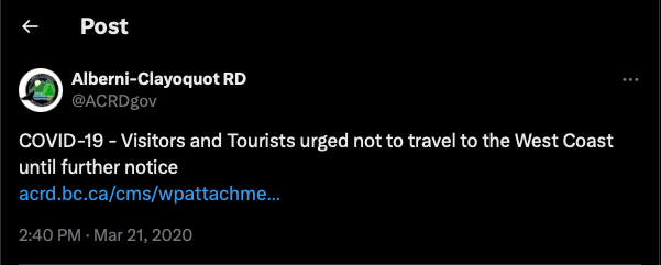 A tweet from the ACRD from March 21 2020