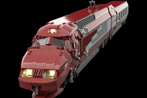 A model of a train made of Lego bricks