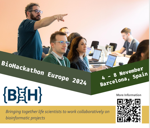 Invitation card to the BioHackathon Europe 2024 showing a picture from the hackathon 2023.

04-08 Nov 2024 in Barcelona Spain