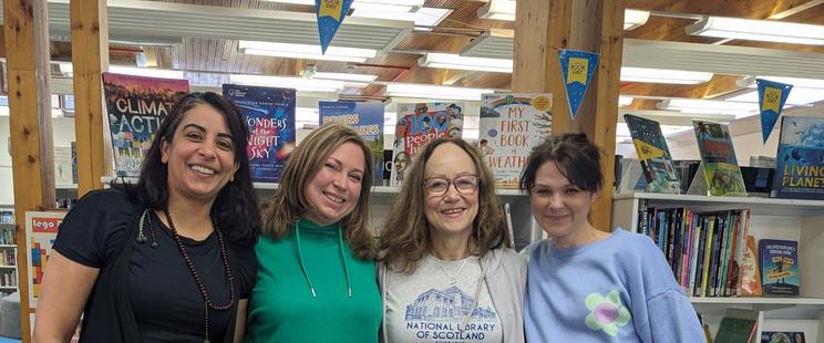 Left to right: Shams Abu-Tayeh (yoga teacher), Laura Fyfe (Stirling Makar), Valentina Bold (Presenter), Jan Hay (Stirling Libraries). In Bridge of Allan Library.