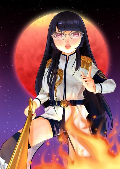 Drawing of Himari asp Persephone. she is shown against a moon background.