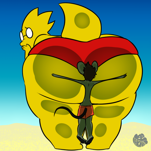 Alphys pressing William against the wall at the beach.